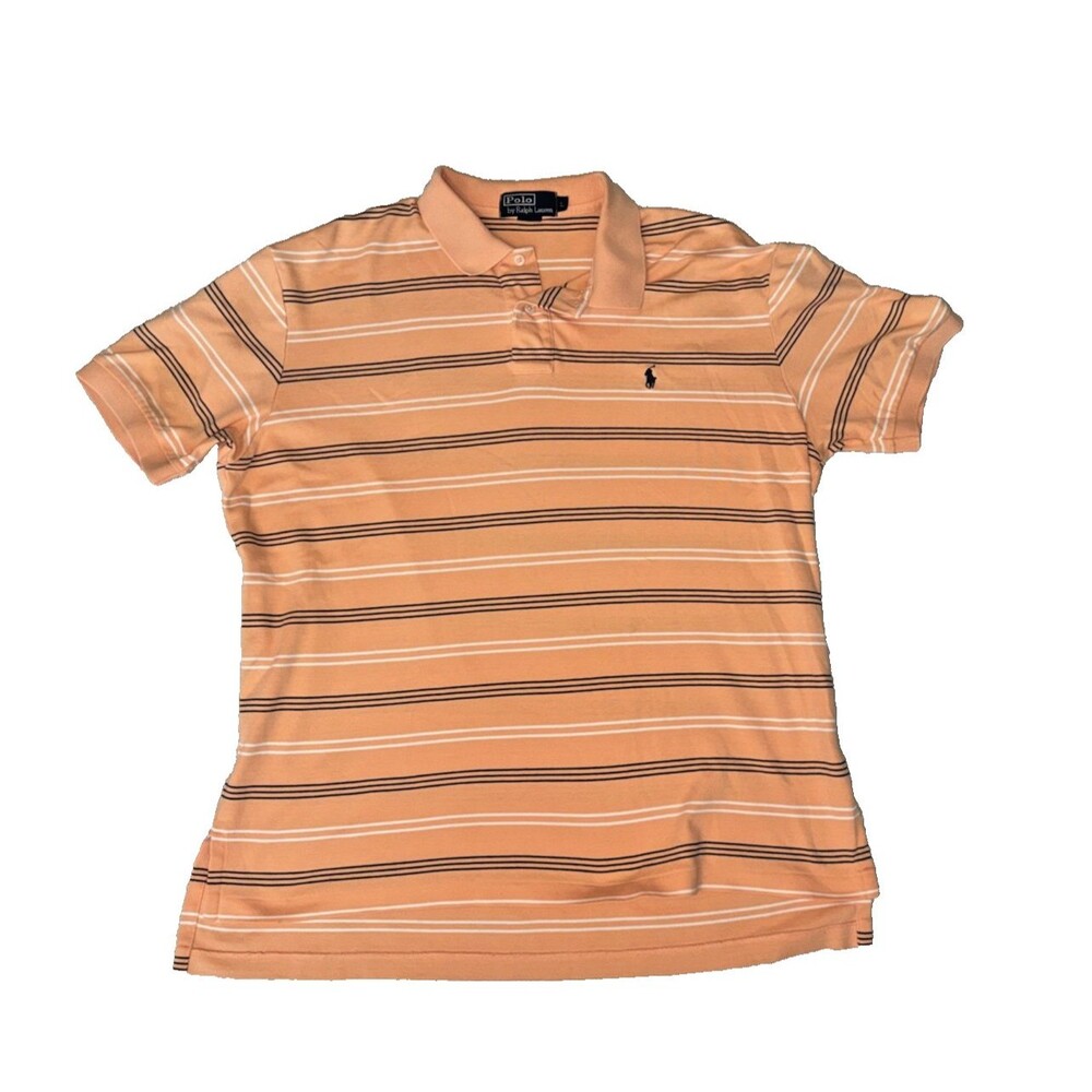 Polo Ralph Lauren 100% Cotton Orange Striped Short Sleeve Size L Pony Preppy